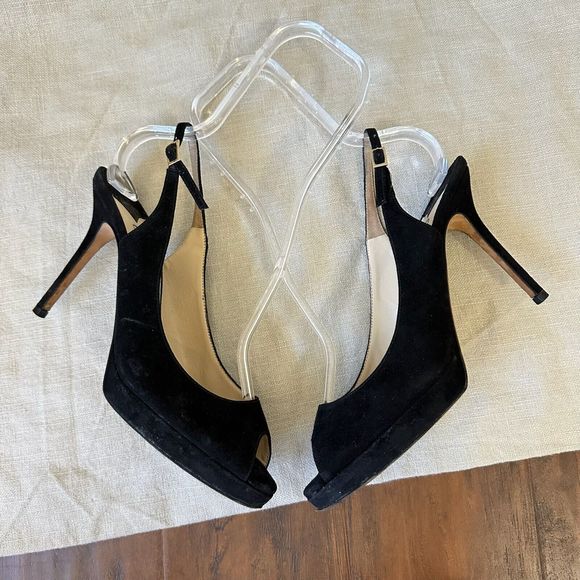 JIMMY CHOO LONDON Black Suede Nova Slingback Sandals Peep Toe - Picture 5 of 11